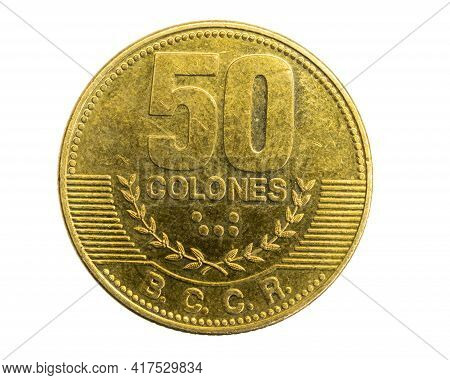 Costa Rica Fifty Colones Coin On A White Isolated Background
