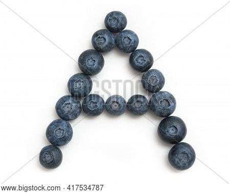The Letter A From Blueberries Isolated On Ehite Background