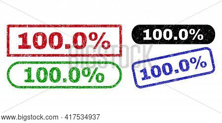100.0 Percent Grunge Seal Stamps. Flat Vector Grunge Stamps With 100.0 Percent Message Inside Differ