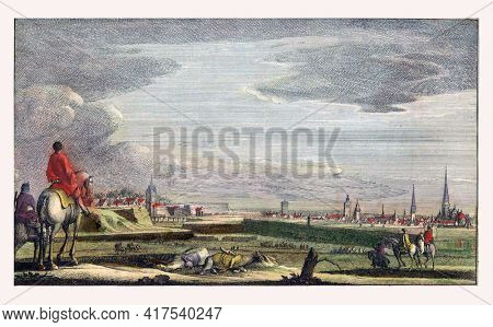 Cambrai taken by the French, vintage engraving.