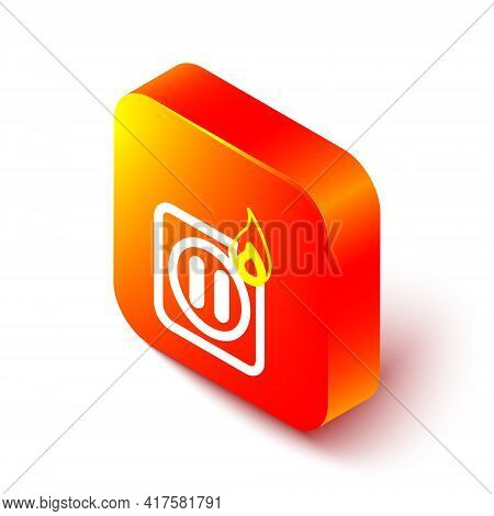 Isometric Line Electric Wiring Of Socket In Fire Icon Isolated On White Background. Electrical Safet