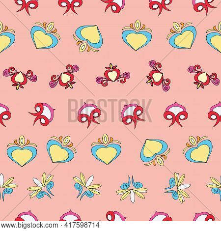 Vector Pastel Background Brittany Celtic, Breton Trational Folklore Symbols Seamless Pattern. Seamle