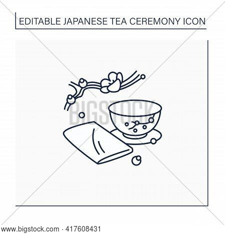 Chakin Line Icon. Special Rectangular Cloth Used To Wipe Teacup. Japanese Ethnic And National Ceremo