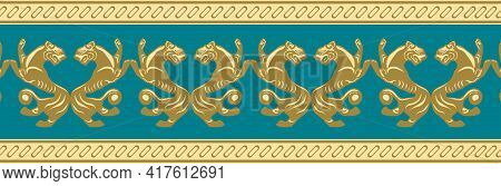Scythian Ethnics. Scythian Ornament Seamless. Zoological Style. Historical Seamless Pattern. Norther