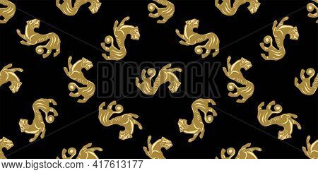 Scythian Ethnics. Scythian Ornament Seamless. Zoological Style. Historical Seamless Pattern. Norther