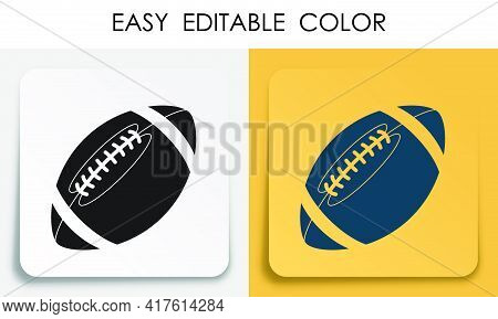 Sports Ball For Playing American Football Icon On Paper Square Sticker With Shadow. Team Sports. Act