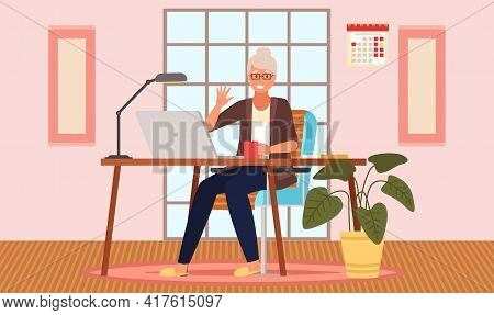 Old People Play Video Game. Senior People With Different Gadgets. Oldster Education On Computer