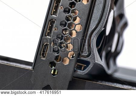 New high end graphics card computer hardware upgrade on a desk. Expensive hardware component