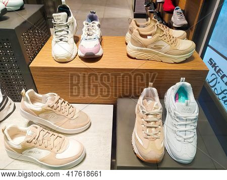 Kiyv, Ukraine - August 30, 2020: Skechers Shoes At The Shop At Shopping Mall. Skechers Is An America