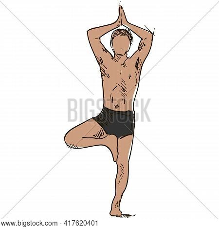 Vector Man Yoga Pose Vrksasana Exercise Illustration