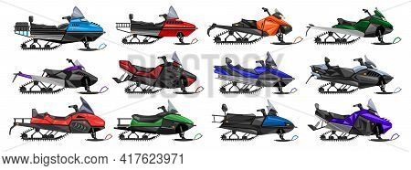 Snowmobile Isolated Cartoon Set Icon.vector Illustration Snow Motorcycle On White Background .cartoo