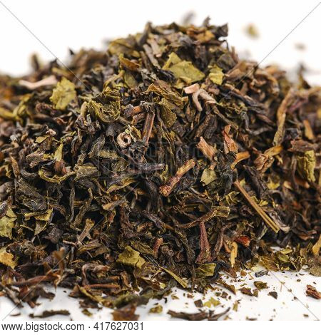 Pile Of Loose Green Tea - Dry Green Tea Leaf Isolated On White Background