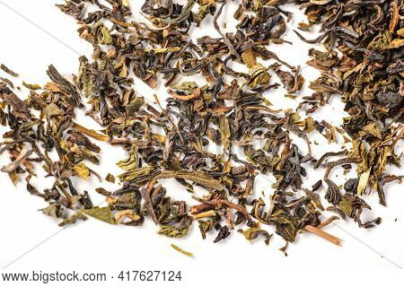 Pile Of Loose Green Tea - Dry Green Tea Leaf Isolated On White Background