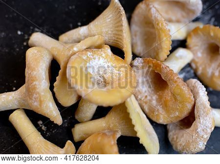 Butter Buscuits Cookiees Pastry With Sugar Powder Mushroom Shaped At Dark Background