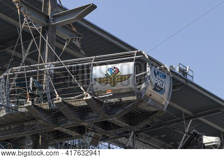 Indianapolis - Circa April 2021: Indianapolis Motor Speedway Flag Stand At The Start-finish Line. Im
