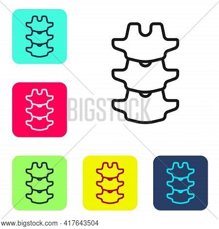 Black Line Human Spine Icon Isolated On White Background. Set Icons In Color Square Buttons. Vector