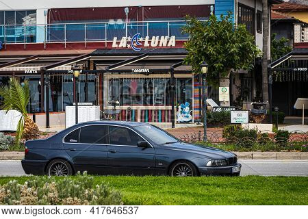 Antalya, Turkey - April 12 2021:  Blue   Bmw 5-series E39 Parked On The Street On A Warm Summer Day 