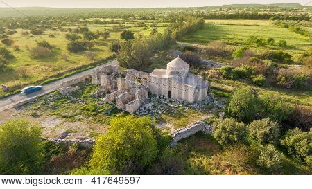 Aerial View Of Medieval Timios Stavros (holy Cross) Monastery In Anogyra, Cyprus.  Renovated 15th Ce