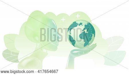 World Environment Day. Girl Holds Planet On Her Hand. Enviroment Protection. Vector Stock Illustrati