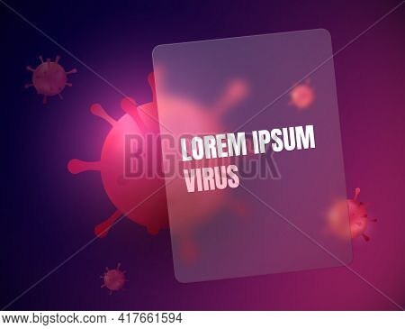 Virus Illustration. 3d Microbe Bacteria With Glass Banner. Glass Morphism. Vector Illustration