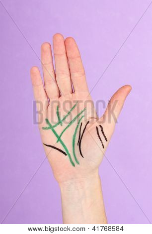 Chiromancy.Color 輪郭色の背景上の palm 上で