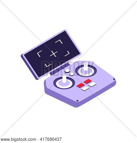 Isometric Drone Remote Controller With Screen On White Background Vector Illustration