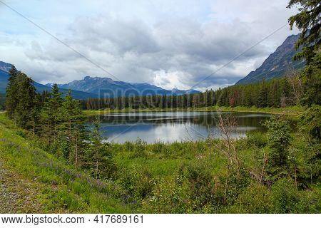 Tranquil Scenery: Typical Canadian Landscape: Calm Lake Near Mt. Robson Pp, Bc, British Columbia, Ca