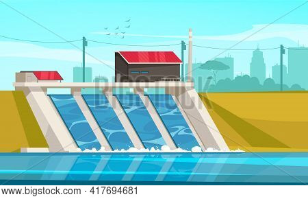Ecological Sustainable Hydropower Energy Flat Composition With Suburb Hydroelectric Dam Using River 