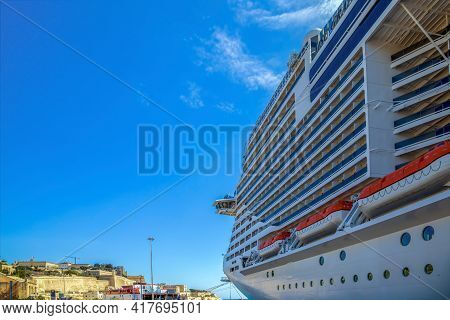 Valletta, Malta - March 25, 2021 : Luxury Cruise Ship Msc Grandiosa In The Port Valletta.