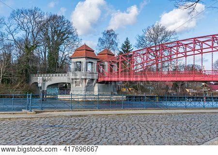 Berlin, Germany - February 19, 2021: Heritage-protected Steel Truss Haven Bridge ( Sechserbruecke) O