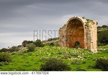 Beit Guvrin National Park, Israel at the Byzantine ruins of The Church of Saint Anne.