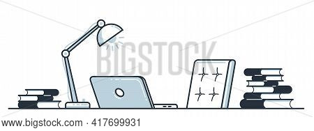 Workplace Of Intellectual Worker Employee Or Studying Student Vector Flat Illustration Isolated, Edu