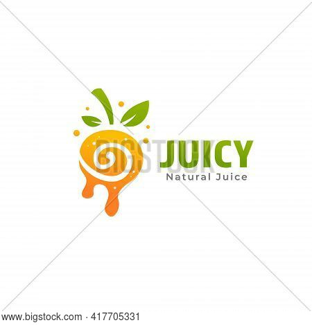 Natural Orange Lime Juice Logo With Splash Liquid And Green Leaf Icon
