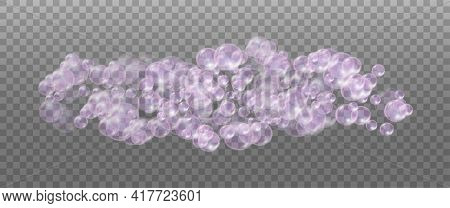Realistic Pink Soap Foam. Bubbles Of Soapy Water. Isolated On A Transparent Background.