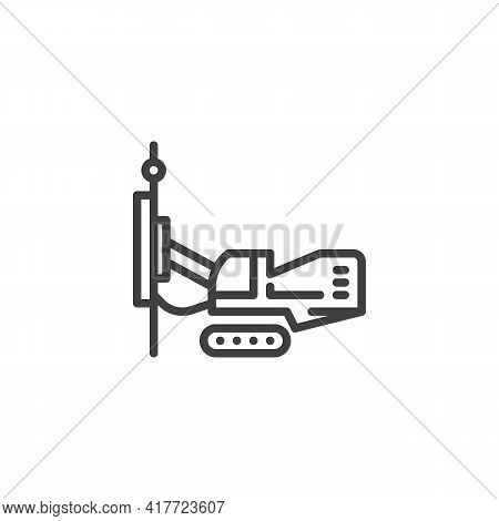 Drilling Rig Truck Line Icon. Linear Style Sign For Mobile Concept And Web Design. Pile Driver Machi