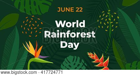 World Rainforest Day. Vector Banner For Social Media, Card, Poster. Illustration With Text World Rai
