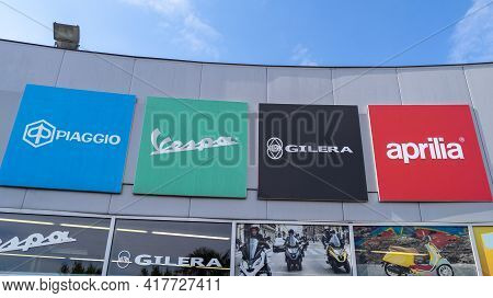 Bordeaux , Aquitaine France - 04 15 2021 : Piaggio Vespa And Gilera Aprilia Dealership Sign Text And