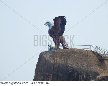 Closeup Of Beautiful Attraction Huge Statue Open Wing Eagle Or Jatayu Park At Lepakshi Above The Roc