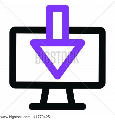 Computer Icon. Computer With Download. Outline Vector Icon. Can Use For, Icon Design Element,ui, Web
