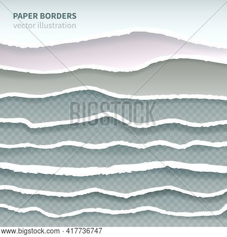 Torn Reaped Paper Edges Realistic Multi Layered Horizontal Seamless Decorative Borders Elements Coll