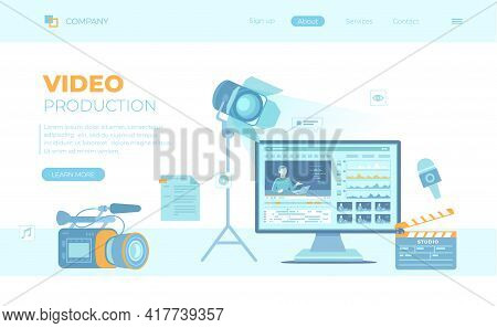 Video Production, Recording, Videography, Blogging. Design Tv News Studio. Сamera, Microphone, Clapp