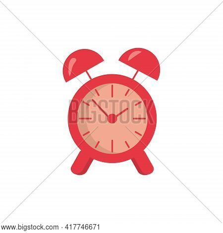 Alarm Clock Icon Image Vector Illustration Design, Flat Cartoon Red Timer Ring Symbol Isolated On Wh