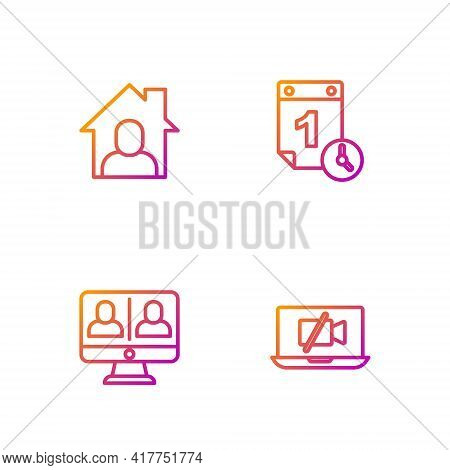 Set Line Video Camera Off On Laptop, Chat Conference, Online Working And Time Management. Gradient C