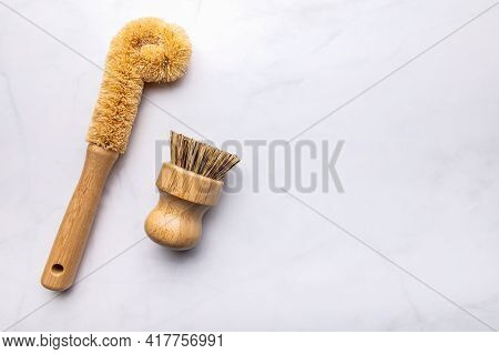 Eco Friendly Plant Based Cleaning Brush Set, Bamboo Kitchen Scrub Brush Set Of 2. Zero Waste Food Cl
