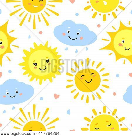 Sun Pattern. Sunshine, Hot Summer And Happy Sunrise, Yellow Sunlight Circles, Solar And Sunny Weathe