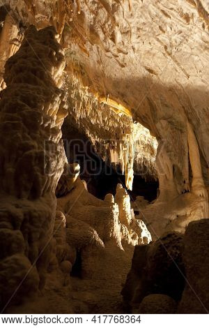 Postojna / Slovenia - December 9, 2017: World Famous Cave Postojna With Stalactites And Stalagmites,