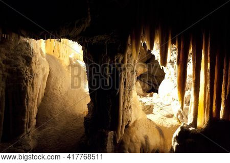 Postojna / Slovenia - December 9, 2017: World Famous Cave Postojna With Stalactites And Stalagmites,