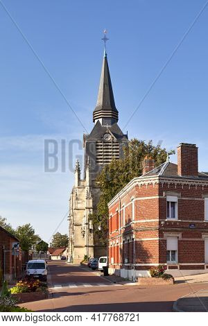 Montdidier, France - September 12 2020: Saint-pierre Church In The City Center Not Far From The Town