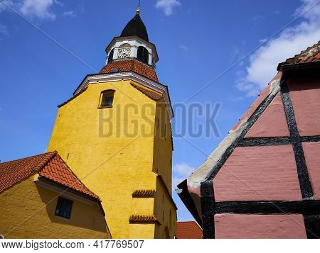 Classical Old Bell Tower Landmark Of The Old City Faaborg Funnen Denmark