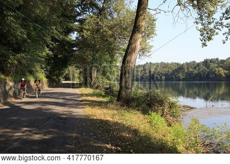 Sesto Calende (va), Italy - September 15, 2016: The Main Road Near Ticino River, Lombardy, Piedmont,